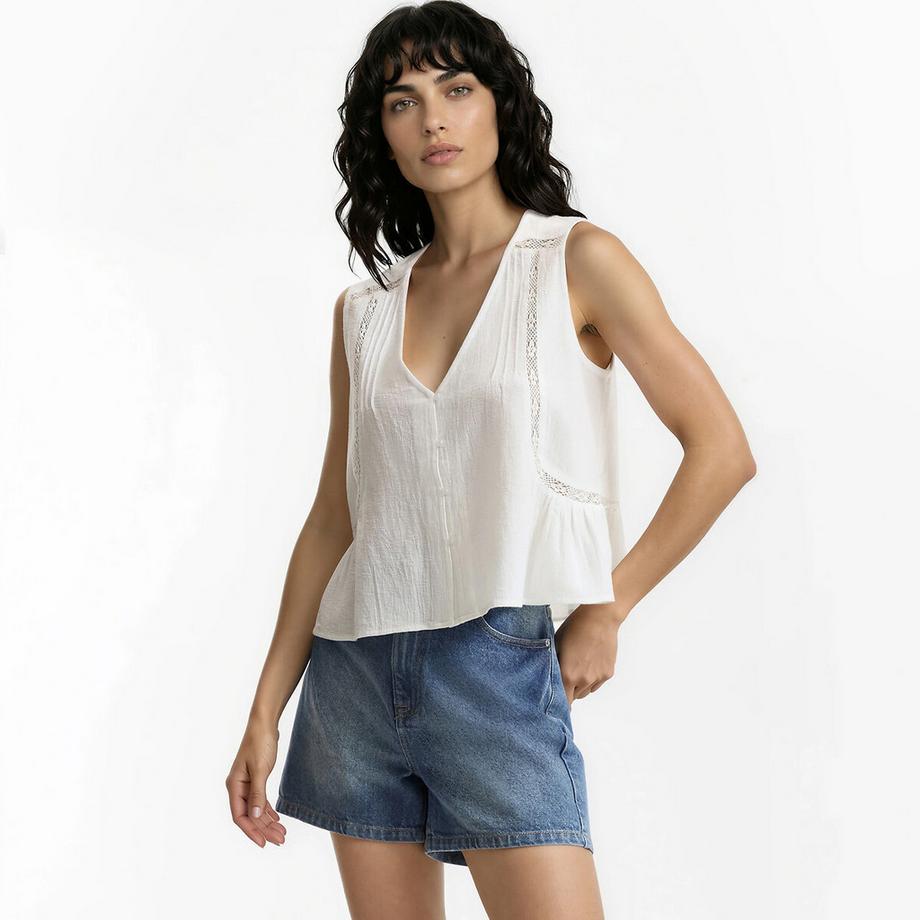 Bestickte Bluse mit V-Ausschnitt ohne Ärmel
