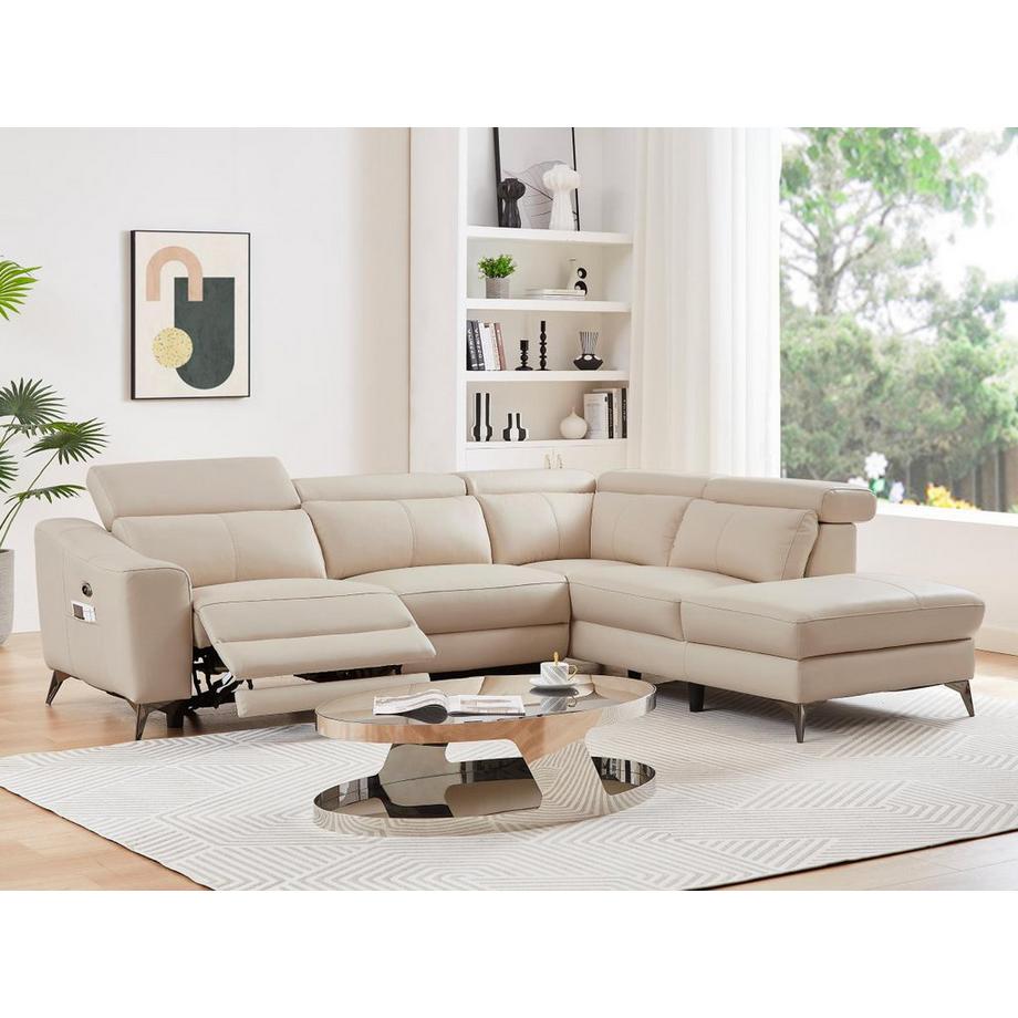 Vente-unique Divano relax elettrico in Pelle Panna - Angolo a destra - FORLO  