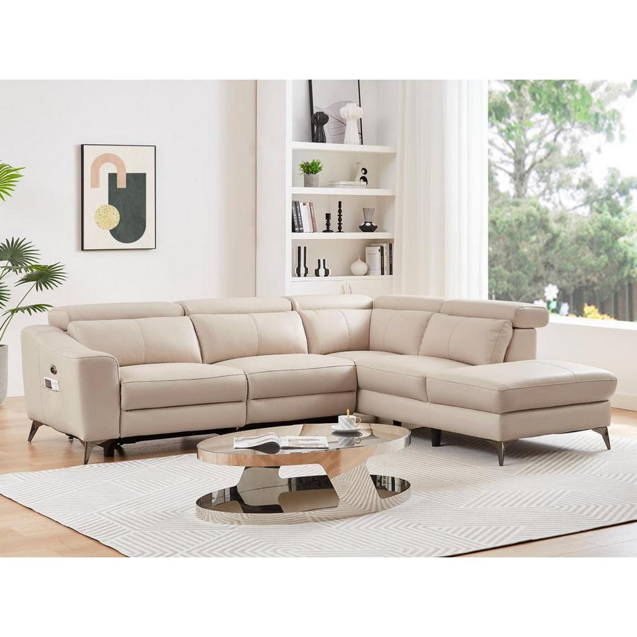 Vente-unique Divano relax elettrico in Pelle Panna - Angolo a destra - FORLO  