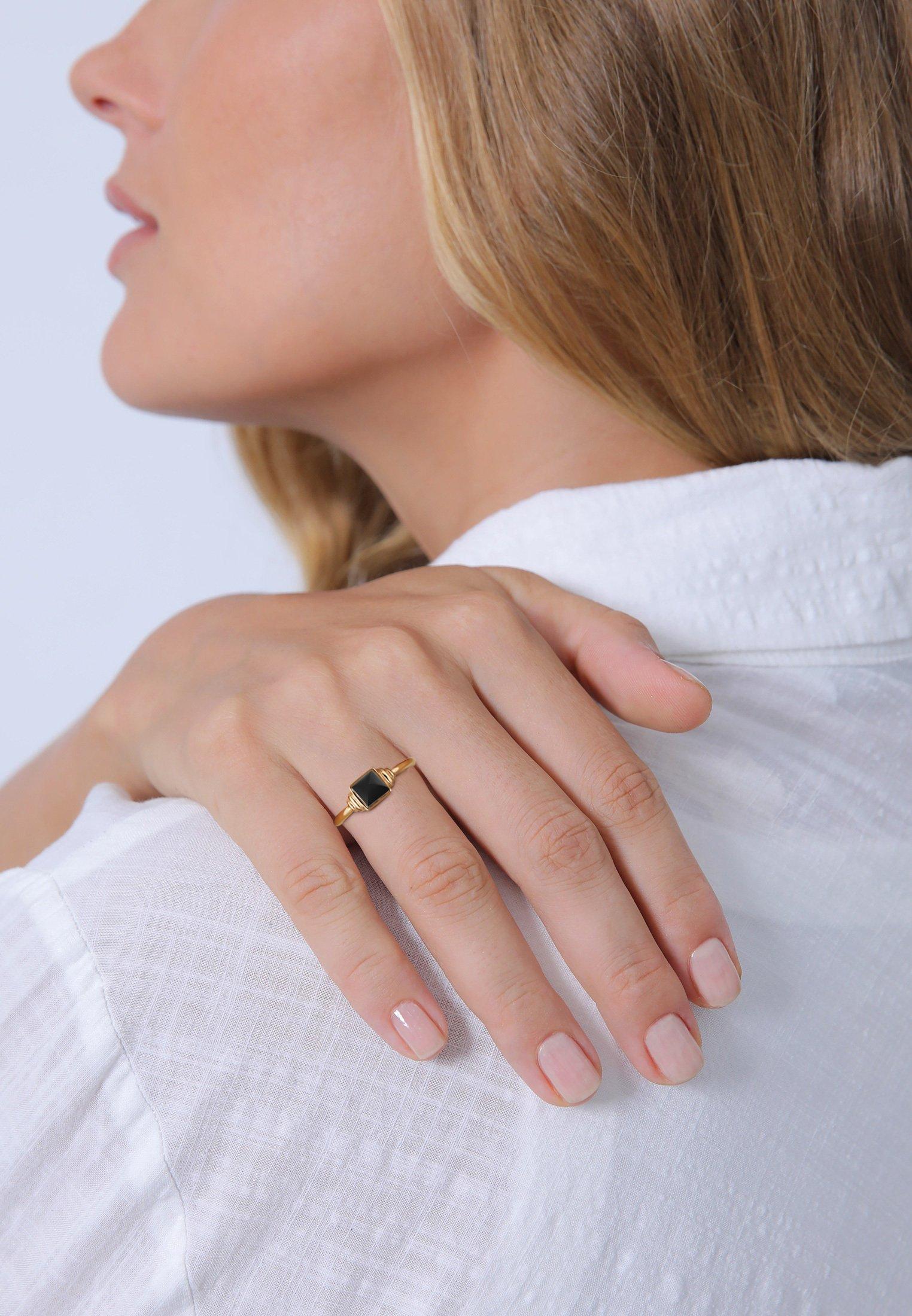 Elli  Bague Femmes Carré Vintage Avec Onyx 