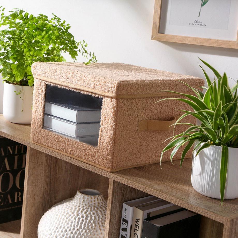 Calicosy Scatola portaoggetti in tessuto bouclé beige con finestra - L40 cm  