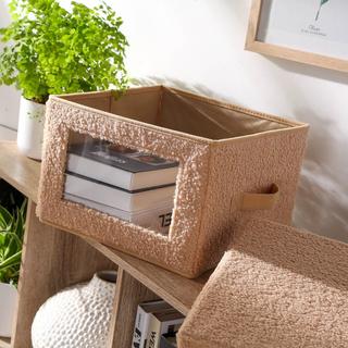 Calicosy Scatola portaoggetti in tessuto bouclé beige con finestra - L40 cm  