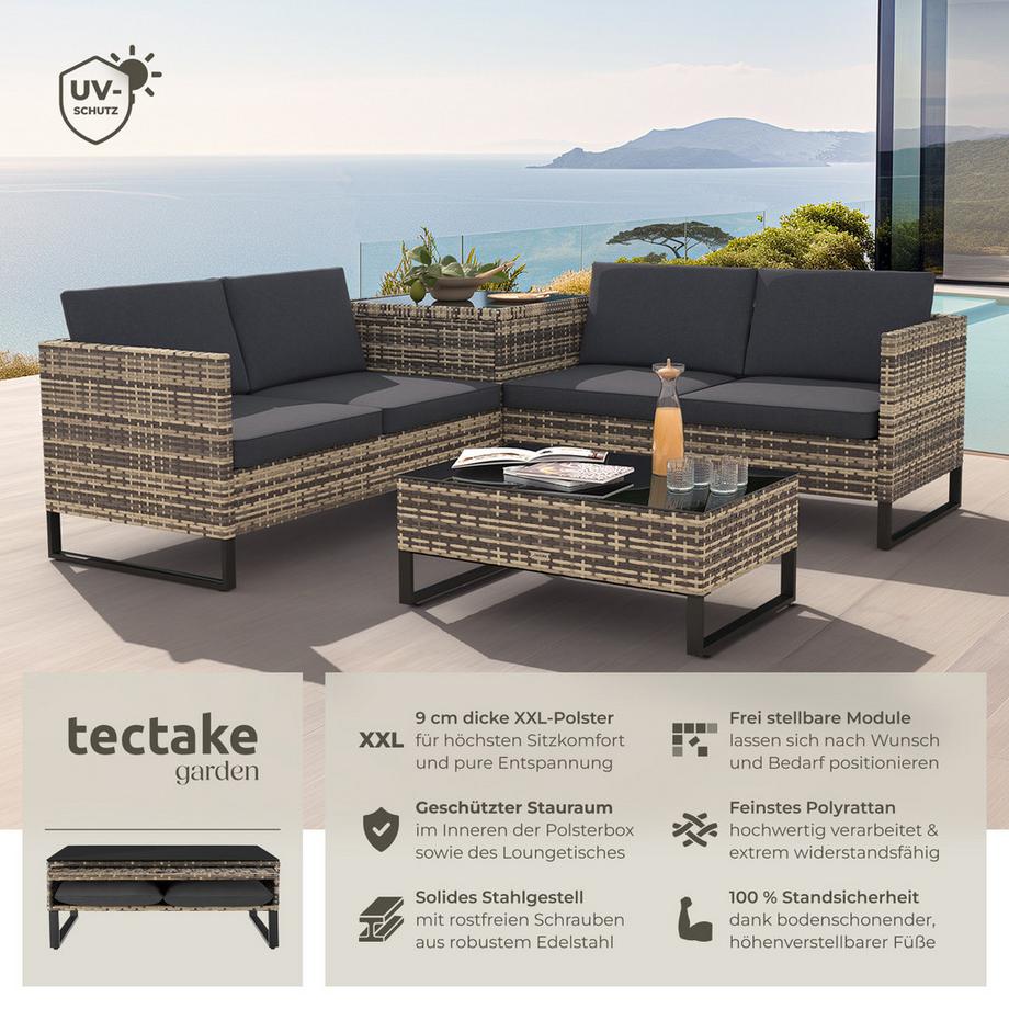 Tectake Rattan Lounge Ostuni für 4 Personen widerstandsfähig und UV-beständig  
