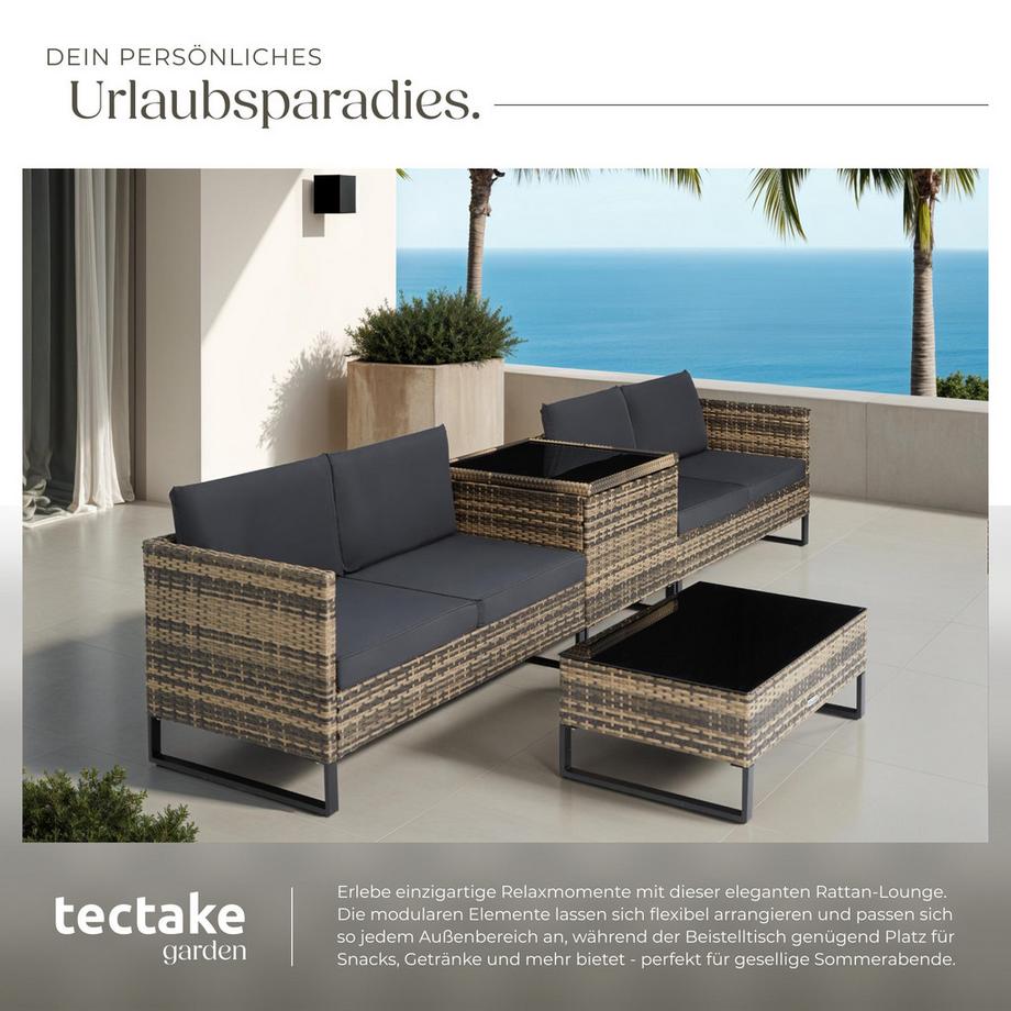 Tectake Rattan Lounge Ostuni für 4 Personen widerstandsfähig und UV-beständig  