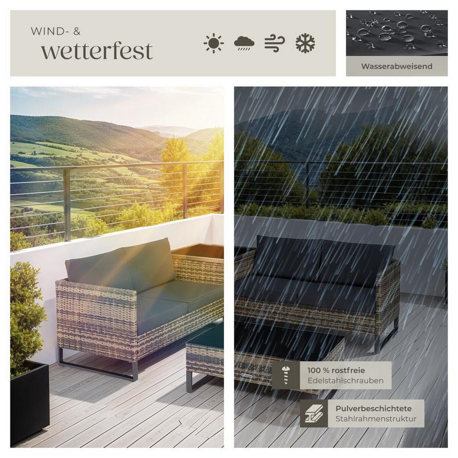 Tectake Canapé de jardin lounge en rotin OSTUNI pour 4 personnes  