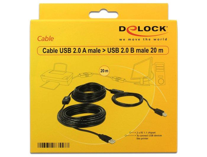 DeLock  20m, USB2.0-A - USB2.0-B USB Kabel USB A USB B Schwarz 