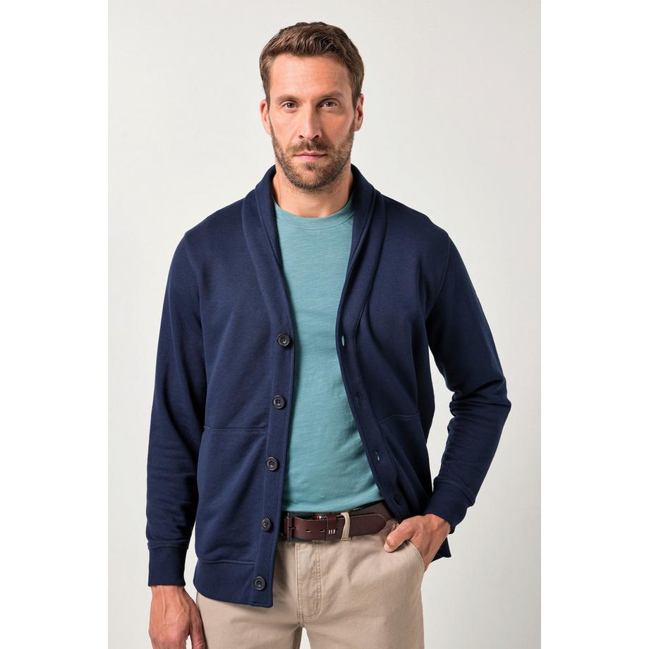 JP1880 Veste en molleton col châle patte de boutonnage poche kangourou  