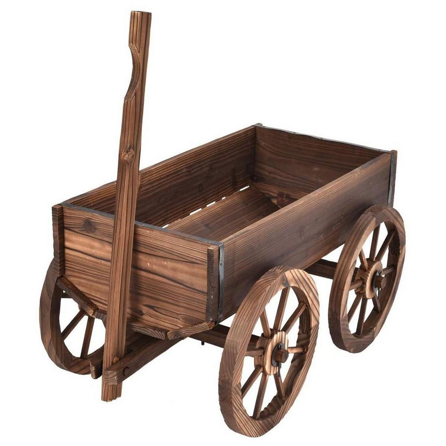 Northio Carrello portafiori in legno fioriera con ruote carretto da giardino  