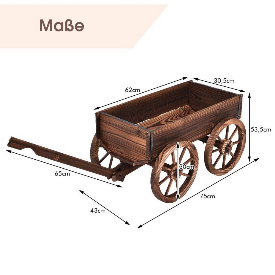 Northio Carrello portafiori in legno fioriera con ruote carretto da giardino  