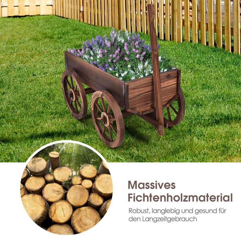 Northio Carrello portafiori in legno fioriera con ruote carretto da giardino  