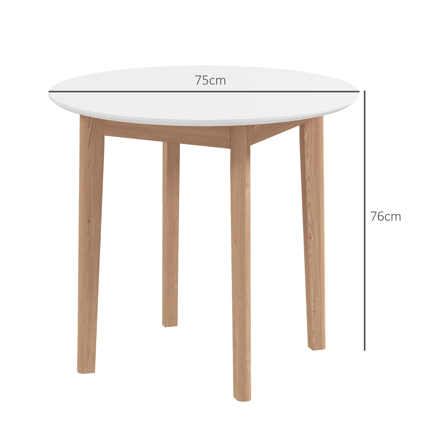 Northio Table À Manger, Table De Cuisine Ronde Pour 2 Personnes, Table De Salle À Manger Style Maison De Campagne, Pour Salon, Bois Massif, Ø75 X 76 Cm, Blanc  