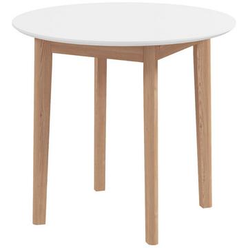 Table À Manger, Table De Cuisine Ronde Pour 2 Personnes, Table De Salle À Manger Style Maison De Campagne, Pour Salon, Bois Massif, Ø75 X 76 Cm, Blanc