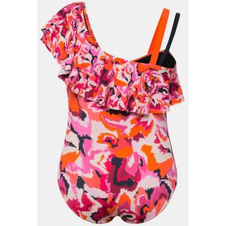 Ulla Popken  Maillot de bain à bonnets souples et volants, broderies florales colorées 