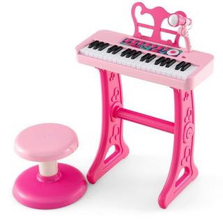 Northio  Tastiera per bambini a 37 tasti, pianoforte elettronico per bambini con microfono a sgabello e leggio rosa 