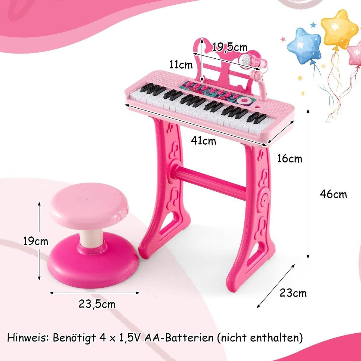 Northio  Tastiera per bambini a 37 tasti, pianoforte elettronico per bambini con microfono a sgabello e leggio rosa 