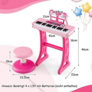 Northio  Tastiera per bambini a 37 tasti, pianoforte elettronico per bambini con microfono a sgabello e leggio rosa 