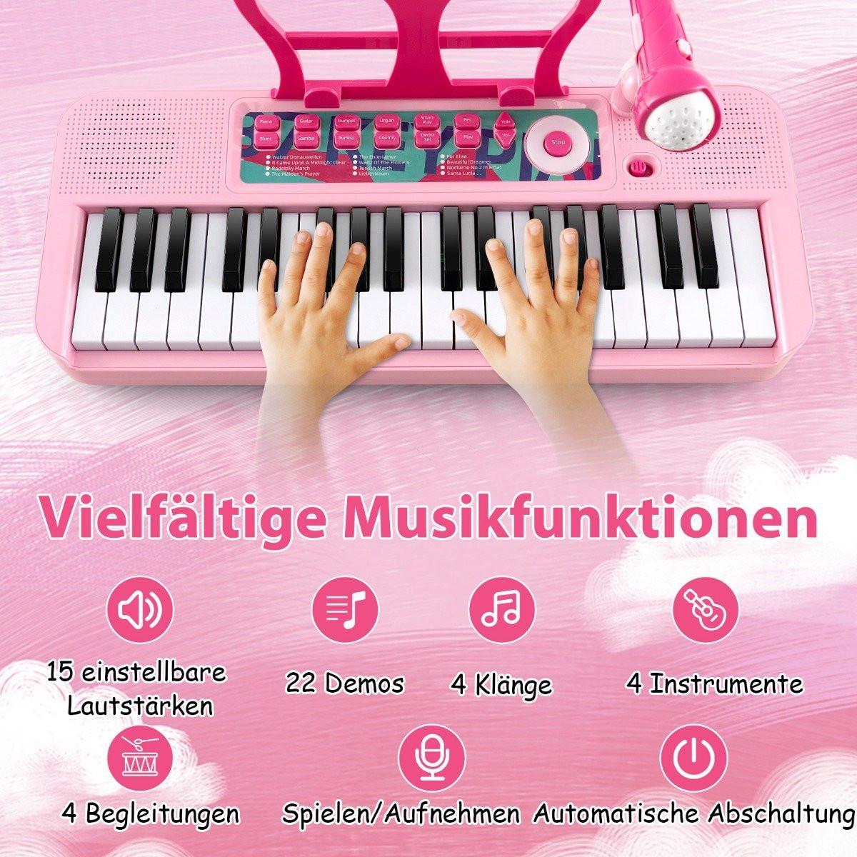 Northio  Tastiera per bambini a 37 tasti, pianoforte elettronico per bambini con microfono a sgabello e leggio rosa 