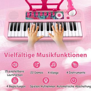 Northio  Tastiera per bambini a 37 tasti, pianoforte elettronico per bambini con microfono a sgabello e leggio rosa 