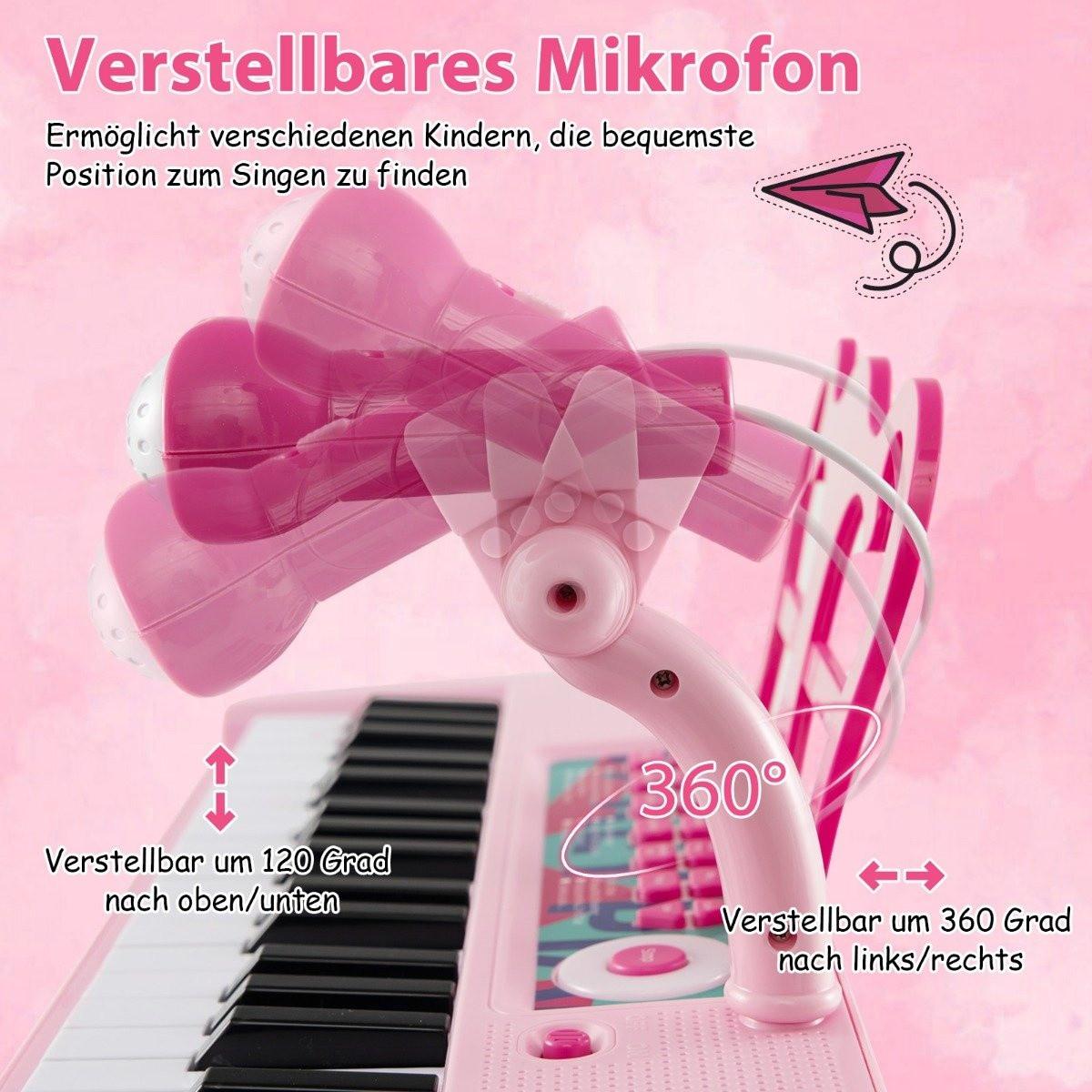 Northio  Tastiera per bambini a 37 tasti, pianoforte elettronico per bambini con microfono a sgabello e leggio rosa 