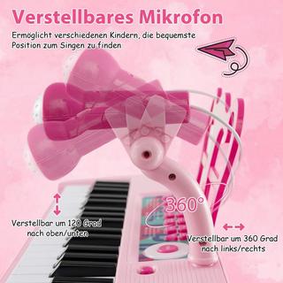 Northio  Tastiera per bambini a 37 tasti, pianoforte elettronico per bambini con microfono a sgabello e leggio rosa 