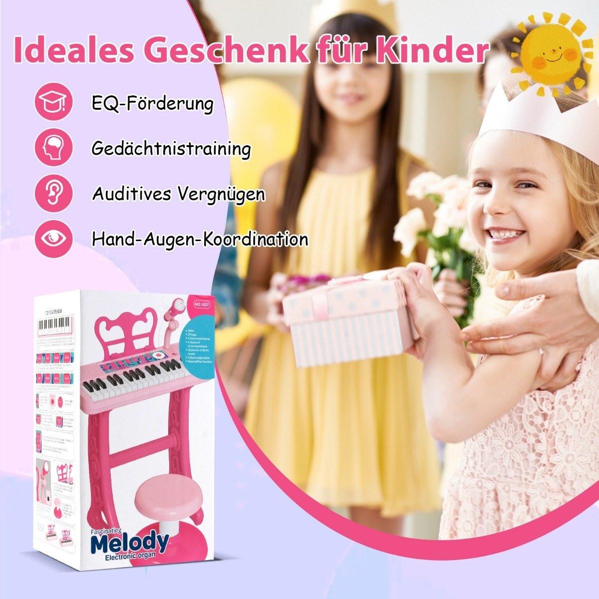 Northio  Tastiera per bambini a 37 tasti, pianoforte elettronico per bambini con microfono a sgabello e leggio rosa 