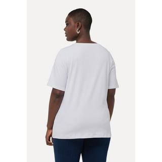 Ulla Popken  T-shirt in cotone Pima con paillettes, scollo a girocollo e mezze maniche 