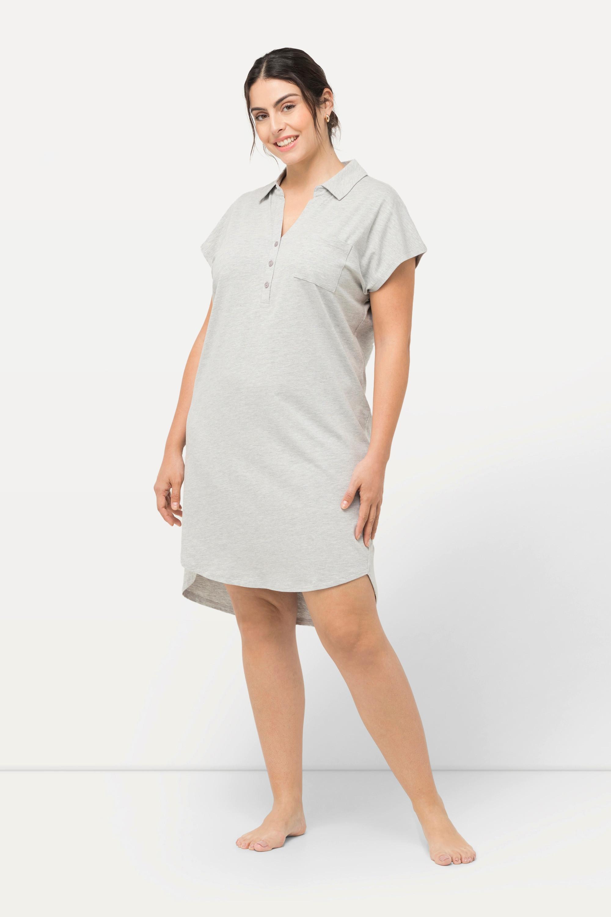 Ulla Popken  Chemise de nuit oversize, décolleté en V, manches courtes et col de chemise 