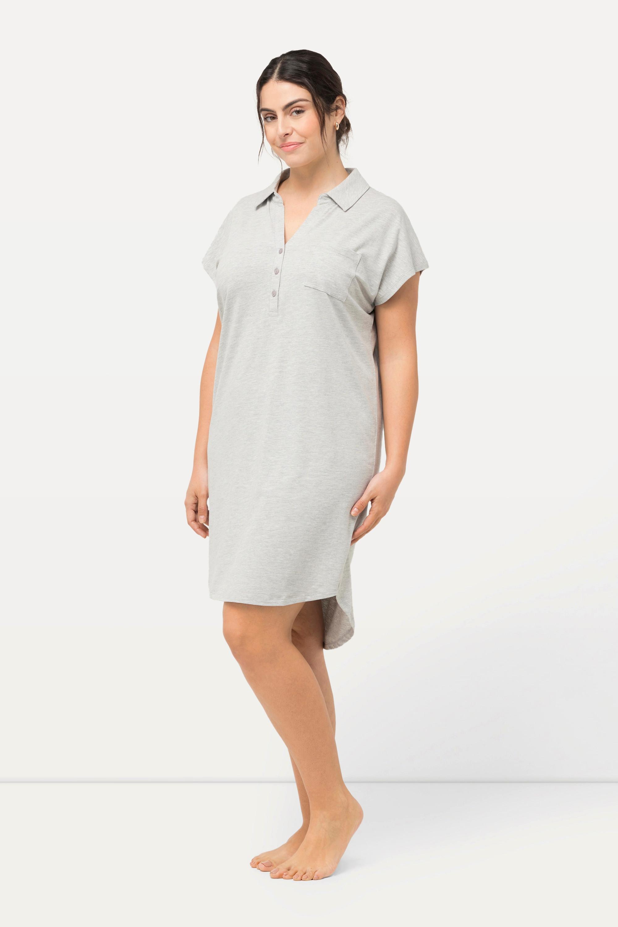 Ulla Popken  Chemise de nuit oversize, décolleté en V, manches courtes et col de chemise 