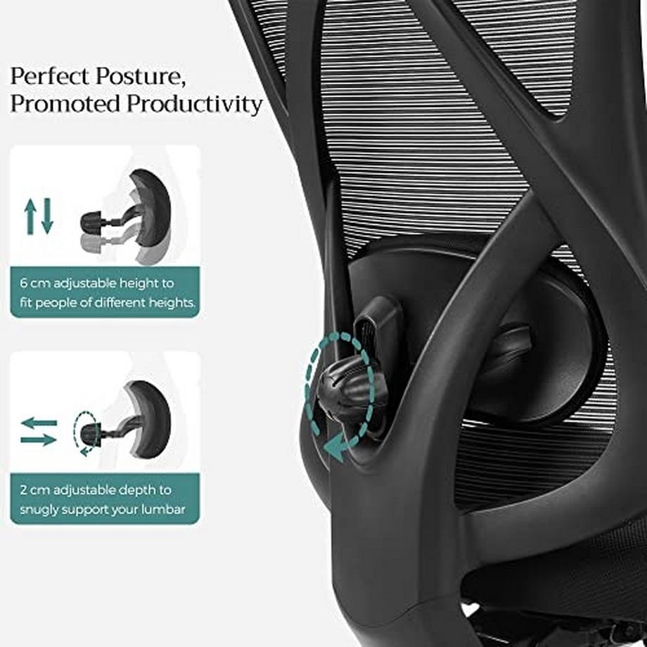 Pricenet  Ergonomischer Bürostuhl mit verstellbarer Neigung und Lordosenstütze 