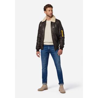 RICANO  Veste en cuir pour hommes TG-1011 - Style aviateur avec col en fourrure de mouton 