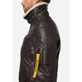 RICANO  Veste en cuir pour hommes TG-1011 - Style aviateur avec col en fourrure de mouton 