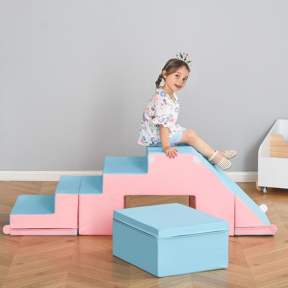 Northio  Bloc De Construction Lot De 2 Blocs De Construction Ensemble Table Et Chaise Toboggan Design Reconfigurable Jouet De Construction Blocs En Mousse 12-36 Mois Epe Rose + Bleu 