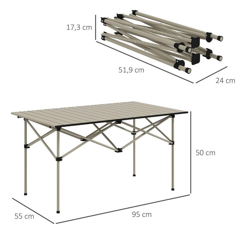 Northio  Campingtisch Klapptisch mit Aufrollbare Tischplatte X-Rahmen Gartentisch aus Aluminium leicht 2 Personen Beistelltisch Falttisch für Garten Balkon Camping 95 x 55cm Khaki | 