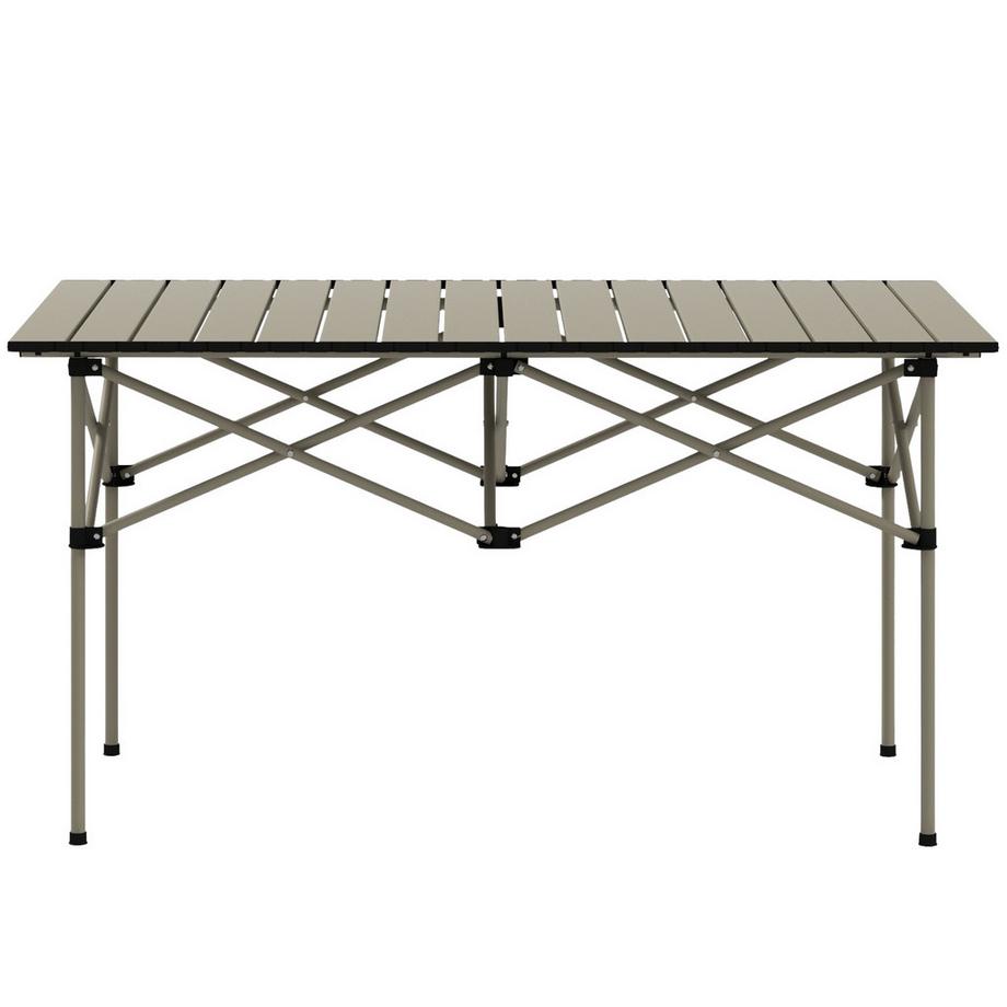 Campingtisch Klapptisch mit Aufrollbare Tischplatte X-Rahmen Gartentisch aus Aluminium leicht 2 Personen Beistelltisch Falttisch für Garten Balkon Camping 95 x 55cm Khaki |
