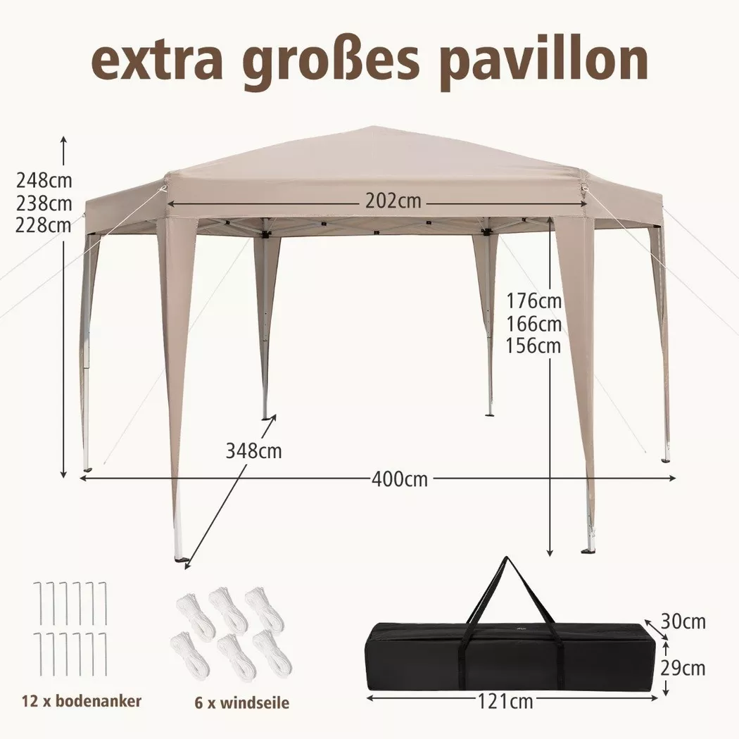 Northix - Sechseckiges Pop-Up-Überdachungszelt, 400 cm