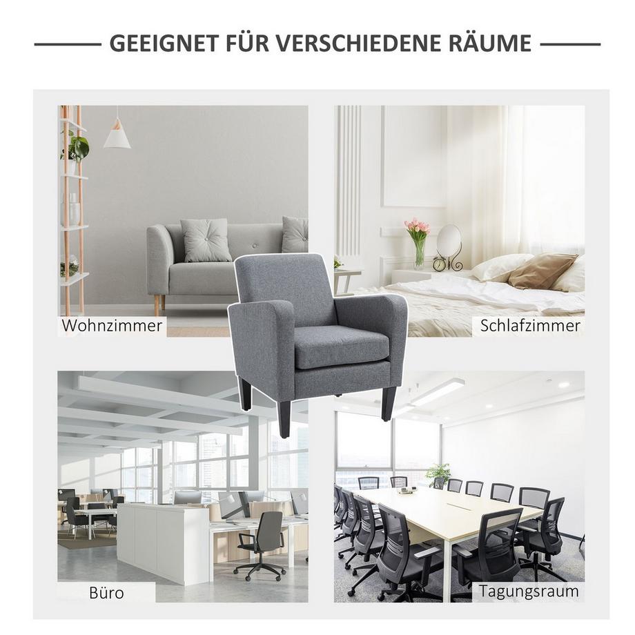 Northio Relaxsessel Einzelsessel Mit Polster, Holzfüße, Leinenstoff, Hellgrau, 66X72X74Cm  