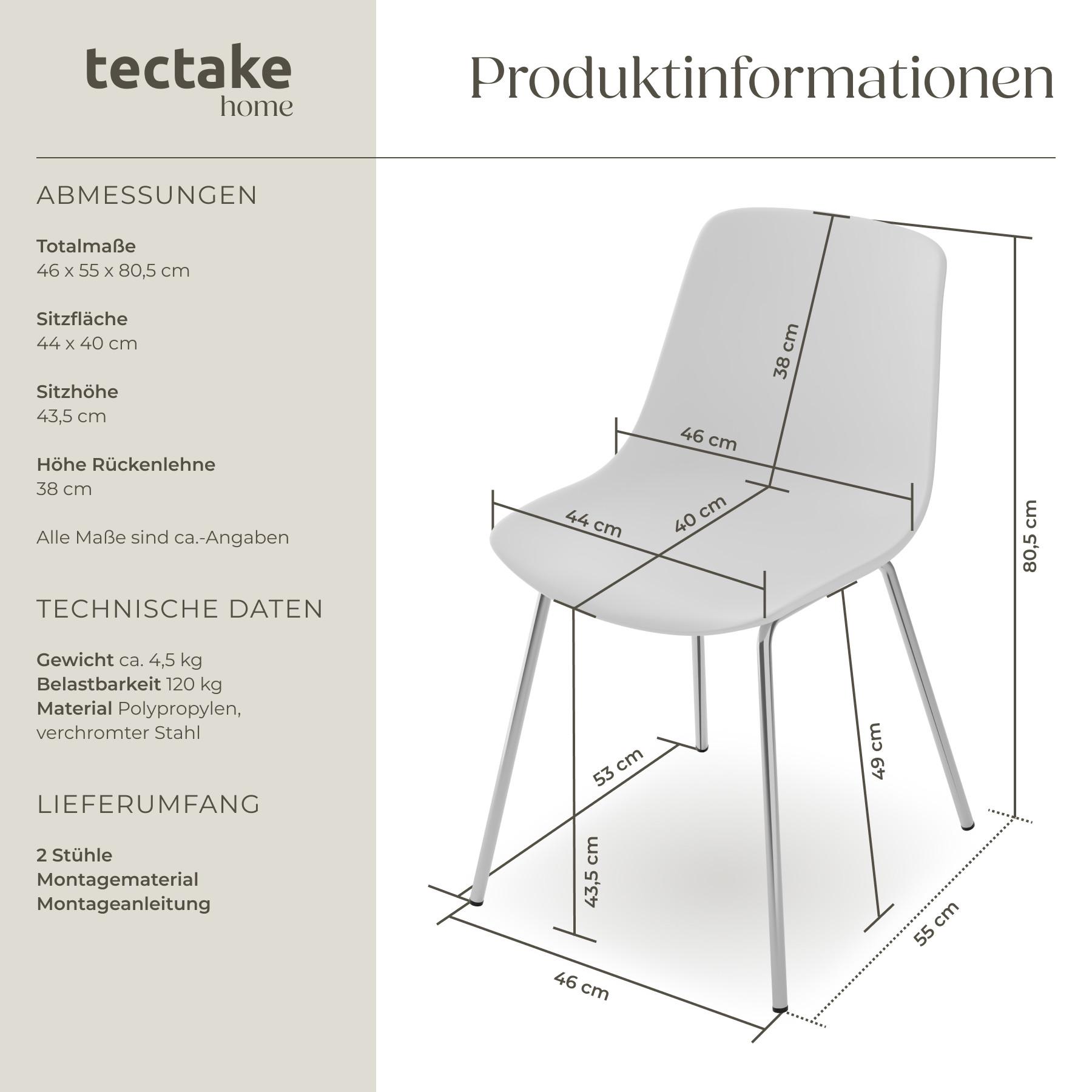 Tectake Chaises en plastique MAVE ergonomiques, 120 kg  