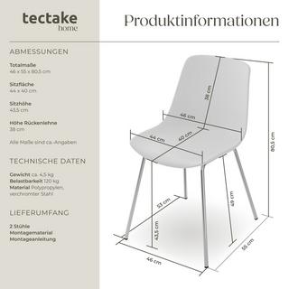 Tectake Chaises en plastique MAVE ergonomiques, 120 kg  