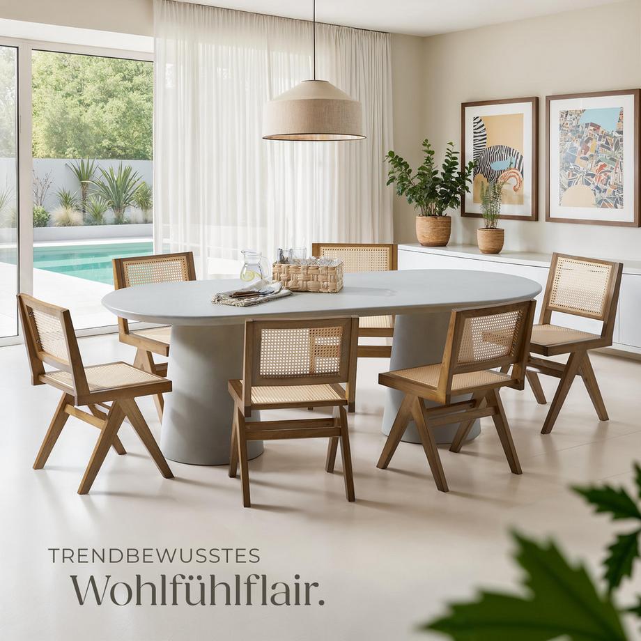 Tectake Holzstuhl Lissy Boho-Stil große Rückenlehne und Sitzfläche mit Wiener Geflecht  