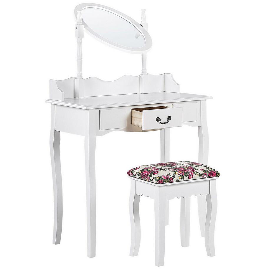 Beliani  Coiffeuse avec miroir et tabouret en MDF Glamour SOLEIL 