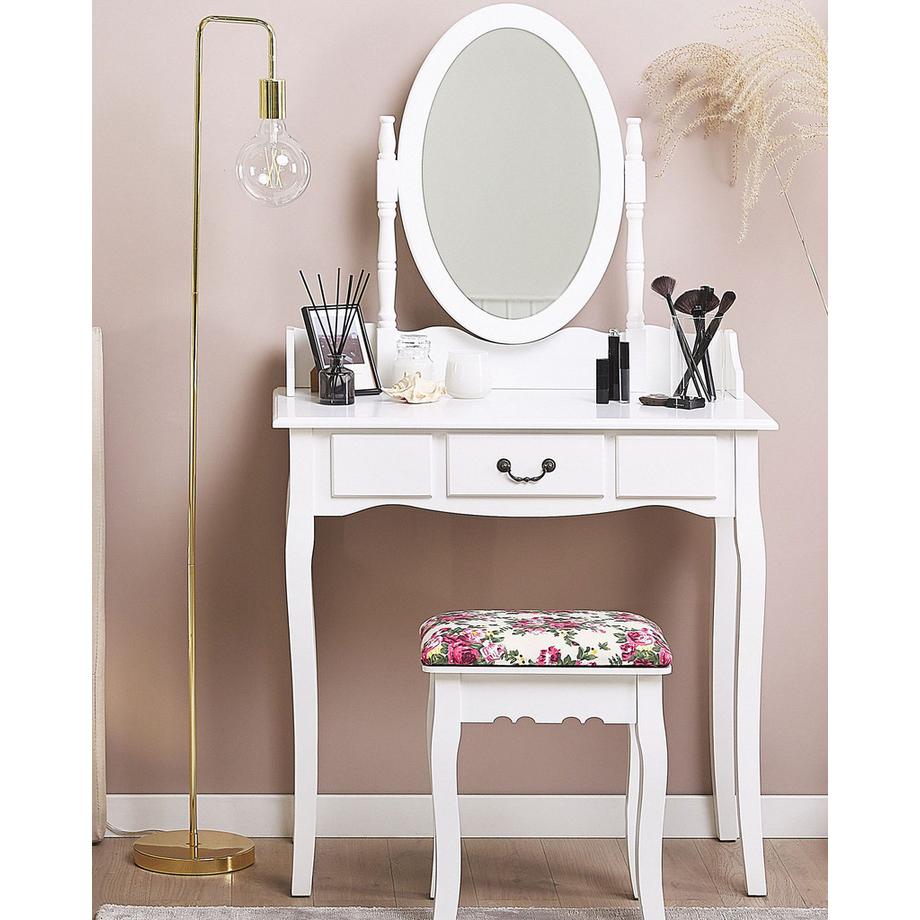 Beliani  Coiffeuse avec miroir et tabouret en MDF Glamour SOLEIL 