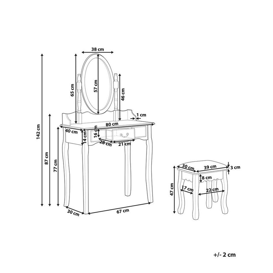 Beliani  Coiffeuse avec miroir et tabouret en MDF Glamour SOLEIL 