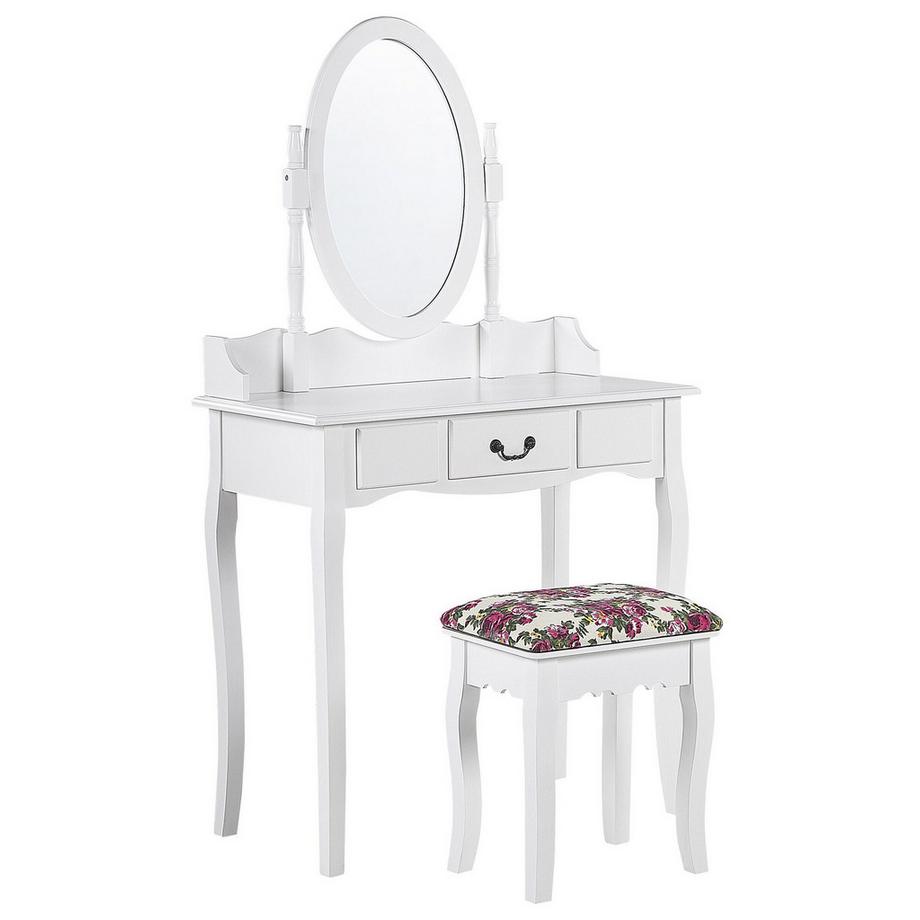 Beliani  Coiffeuse avec miroir et tabouret en MDF Glamour SOLEIL 