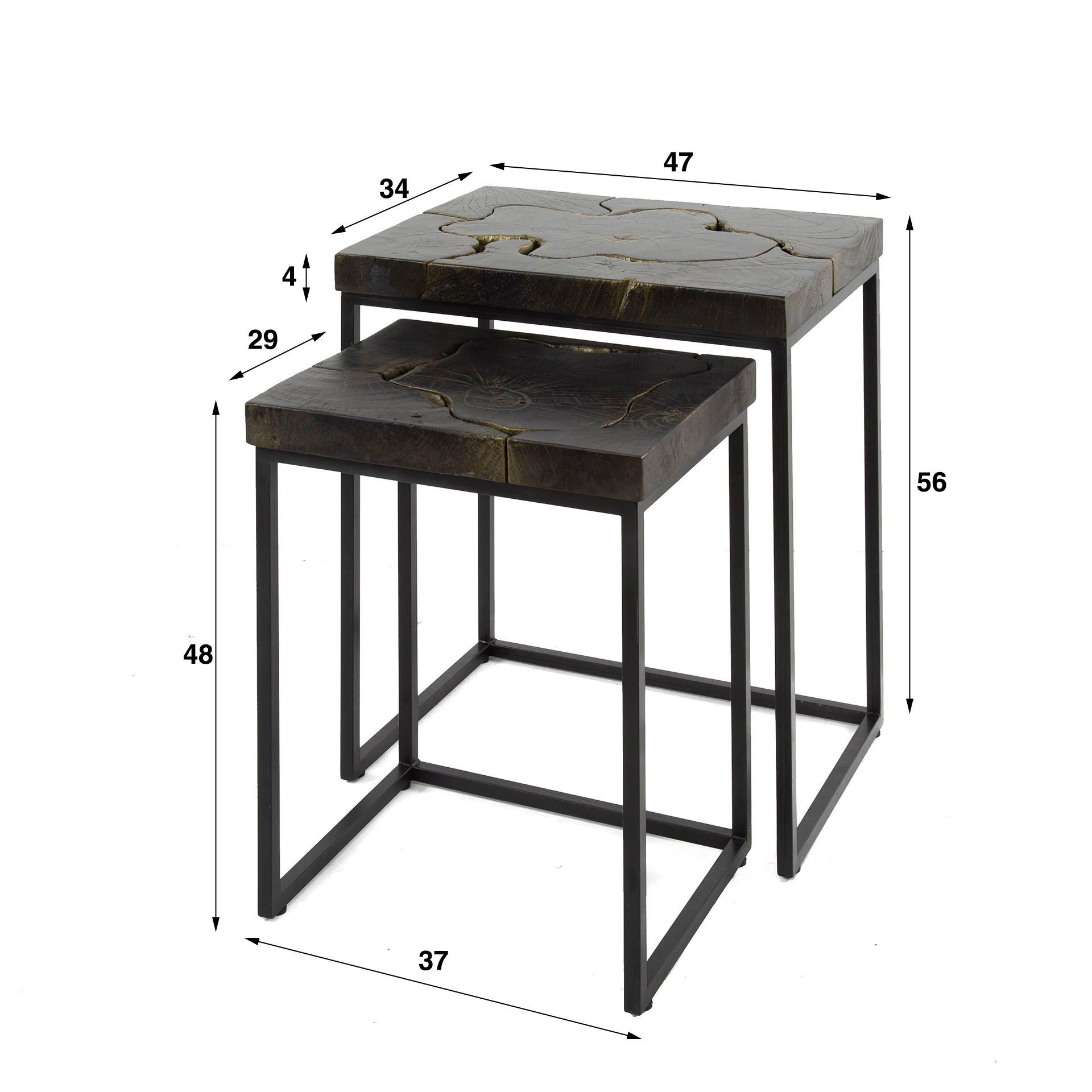 mutoni Beistelltisch Black&Gold Teak (2er-Set)  