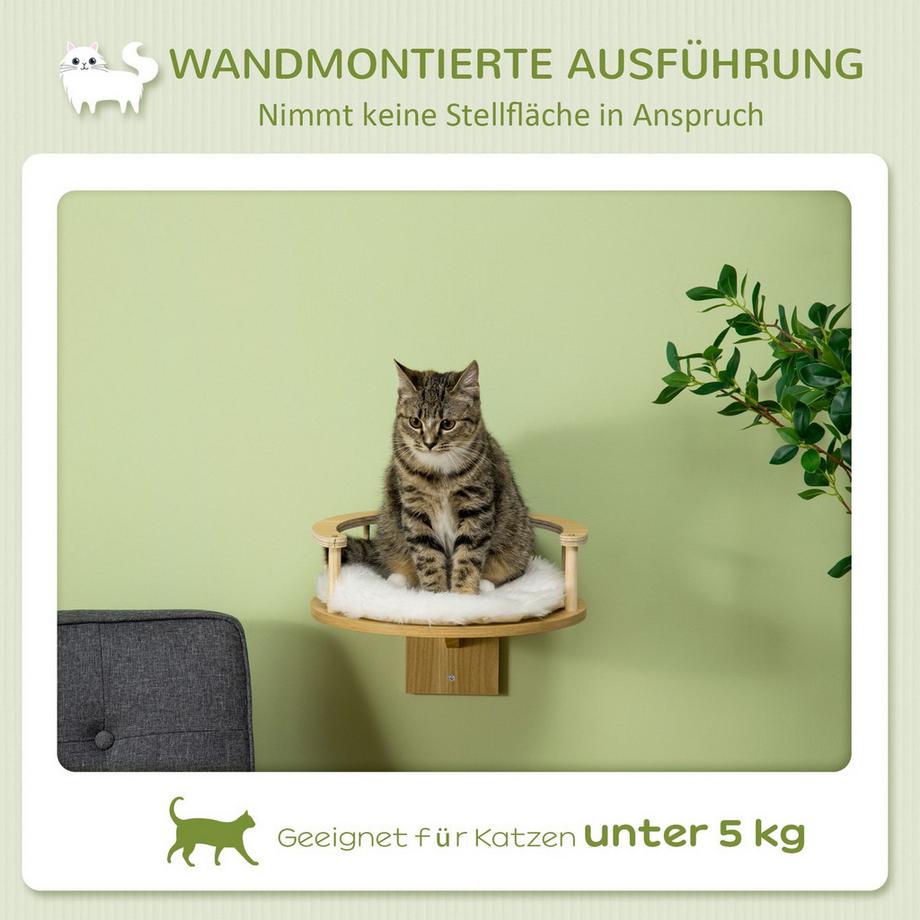 Northio  Katzenbett Für Wandmontage Katzenliege Mit Schutzrand & Kissen, Eiche+Cremeweiß, Ø34X10,5 Cm 