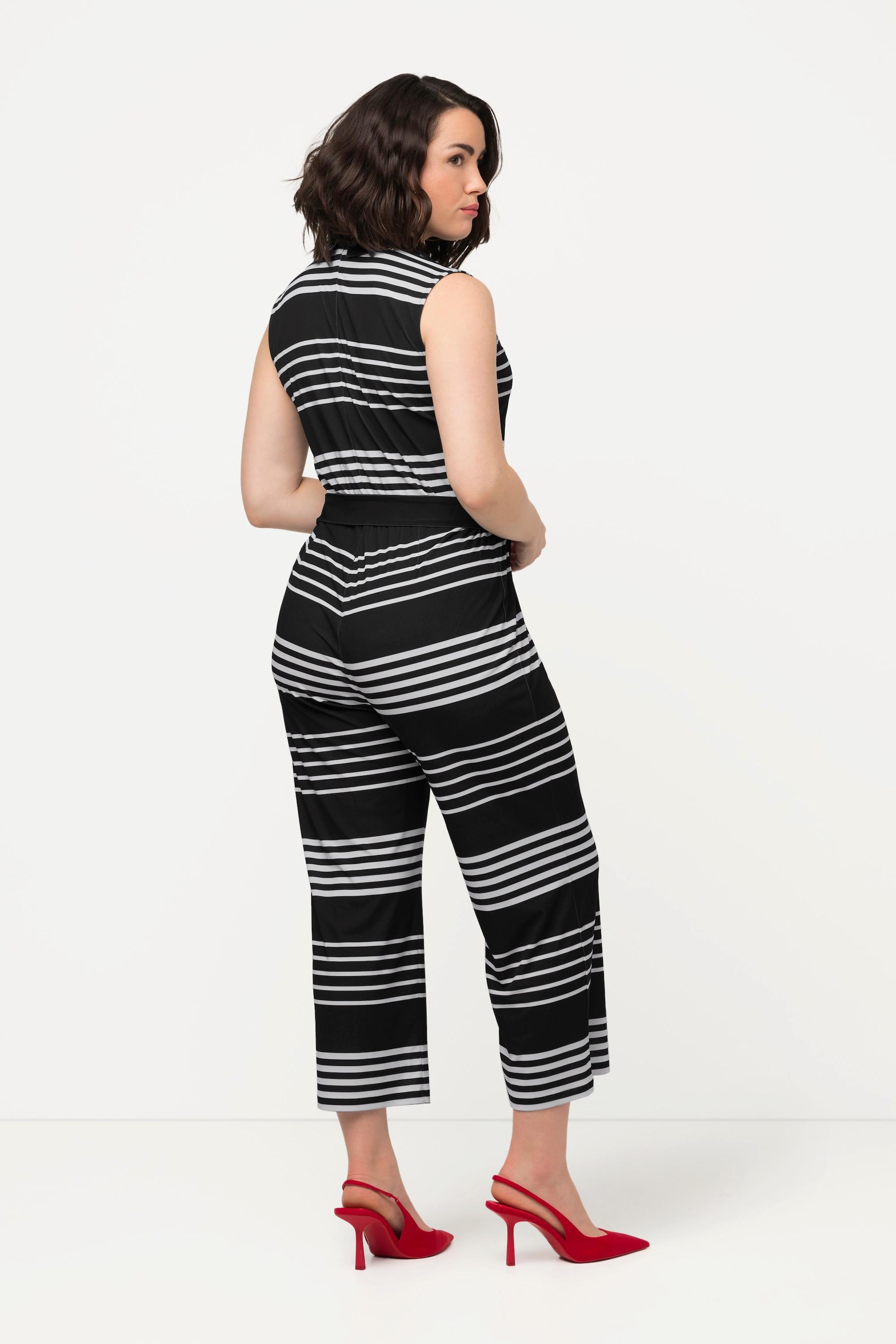 Ulla Popken  Jumpsuit, Streifen, Hemdkragen, weites Bein, ärmellos 