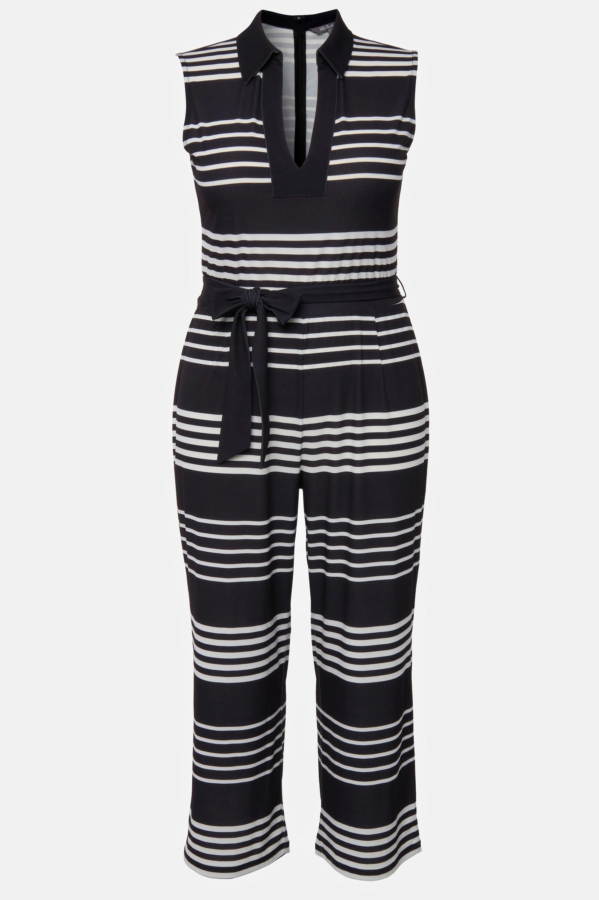 Ulla Popken  Jumpsuit, Streifen, Hemdkragen, weites Bein, ärmellos 