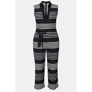 Ulla Popken  Jumpsuit, Streifen, Hemdkragen, weites Bein, ärmellos 