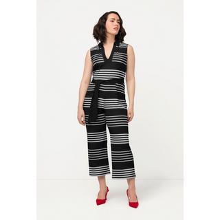 Ulla Popken  Jumpsuit, Streifen, Hemdkragen, weites Bein, ärmellos 