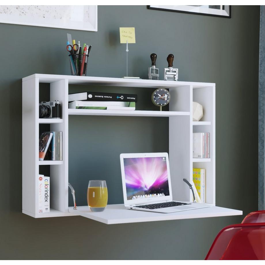 VCM Bureau suspendu pliable en bois Bureau mural Bureau d'ordinateur Tiroir Wandila  